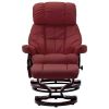 Massage Recliner with Ottoman Wine Red Faux Leather and Bentwood