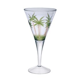 Designer Acrylic Classic Palm Tree V Shape Wine Glasses Set of 4 (14oz), Premium Quality Unbreakable Stemmed Acrylic Wine Glasses for All Purpose Red