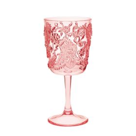 Designer Acrylic Paisley Pink Wine Glasses Set of 4 (13oz), Premium Quality Unbreakable Stemmed Acrylic Wine Glasses for All Purpose Red or White Wine