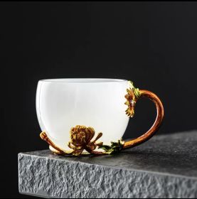 Enamel White Jade Jade Porcelain Colored Glaze Tea Cup (Option: 140ML-Chrysanthemum)