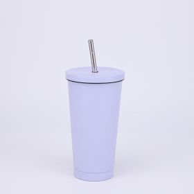 Stainless Steel Large-capacity Straw Insulation Cup (Option: Purple-500ml)