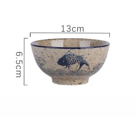 Household Underglaze Hand Painted Ceramic Rice Bowl (Option: Fish music-5inches)