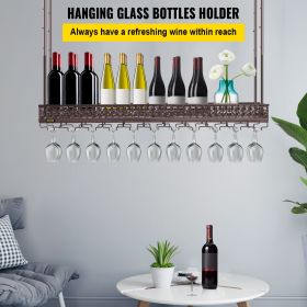 VEVOR Ceiling Wine Glass Rack, Hanging Wine Glass Rack, 18.9-35.8 inches Height Adjustable Hanging Wine Rack Cabinet, Black Wall-Mounted Wine Glass Ra (Load Capacity: 33 lbs / 15 kg, Shelf Dimensions: 46.9 x 13 x 41.7 inch / 119 x 33 x 106 cm)