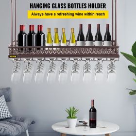 VEVOR Ceiling Wine Glass Rack, Hanging Wine Glass Rack, 18.9-35.8 inches Height Adjustable Hanging Wine Rack Cabinet, Black Wall-Mounted Wine Glass Ra (Load Capacity: 33 lbs / 15 kg, Shelf Dimensions: 35.8 x 13 x 41.7 inch / 91 x 33 x 106 cm)