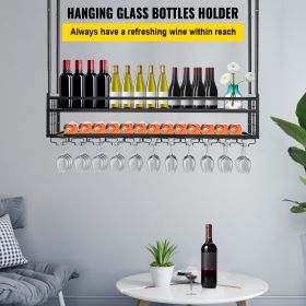 VEVOR Ceiling Wine Glass Rack, Hanging Wine Glass Rack, 18.9-35.8 inches Height Adjustable Hanging Wine Rack Cabinet, Black Wall-Mounted Wine Glass Ra (Load Capacity: 33 lbs / 15 kg, Shelf Dimensions: 46.9 x 11.8 x 9.8 inch / 119 x 30 x 25 cm)