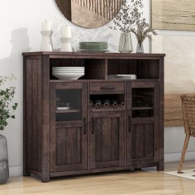 TREXM Retro Sideboard Multifunctional Kitchen Buffet Cabinet with Wine Rack, Drawer and Adjustable Shelves for Dining Room, Living Room (Color: Espresso, main material: Particle Board)