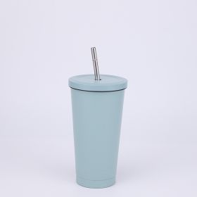 Stainless Steel Large-capacity Straw Insulation Cup (Option: Sea Blue-500ML)